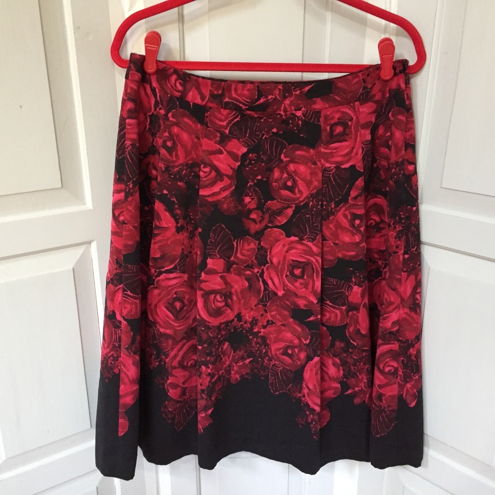 Talbots Red and Black Floral A-Line Skirt - Picture 1 of 16